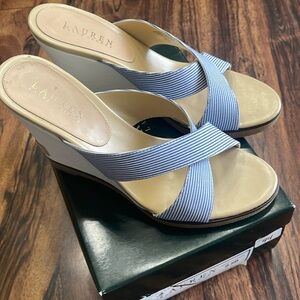 COPY - Ralph Lauren wedge heel blue and white sandals size 8.5 never worn